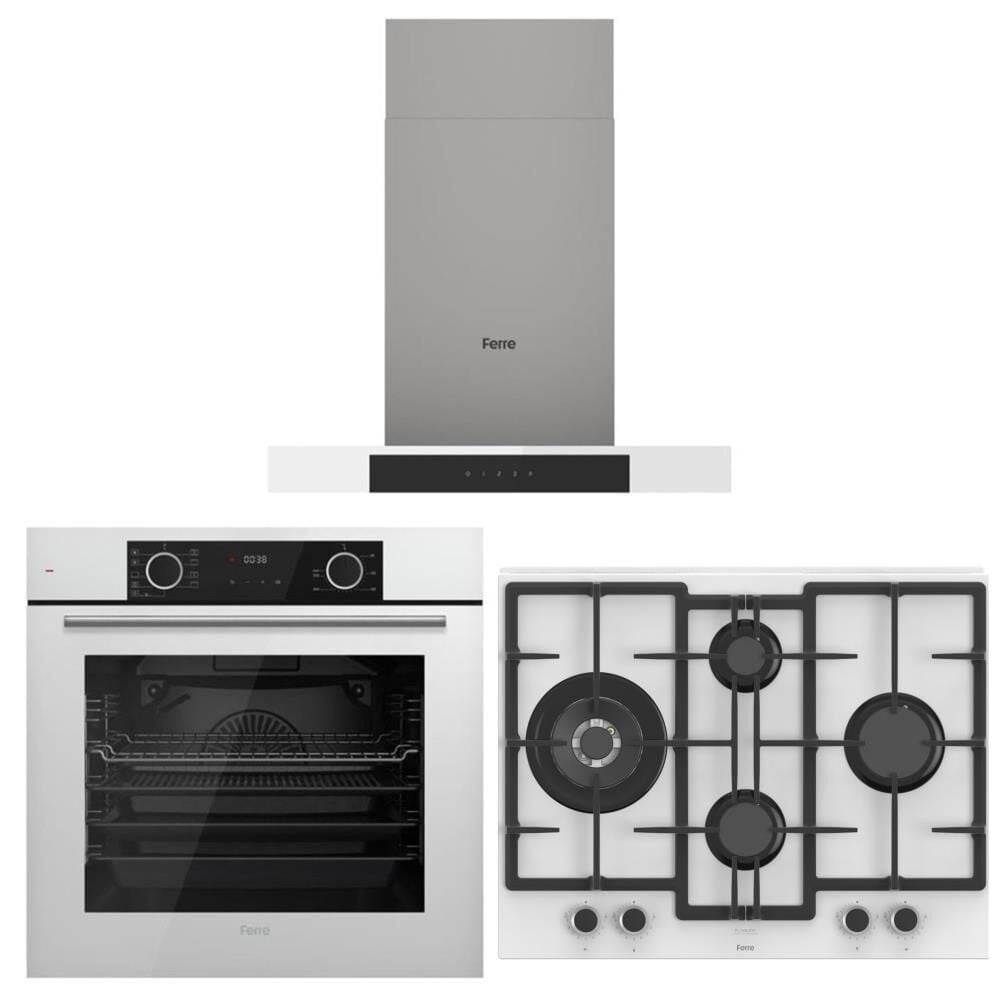 Ferre Beyaz Set ( D101 Beyaz Davlumbaz -ED076-WFA Beyaz Ocak- XE63CB Fryart Beyaz Fırın )