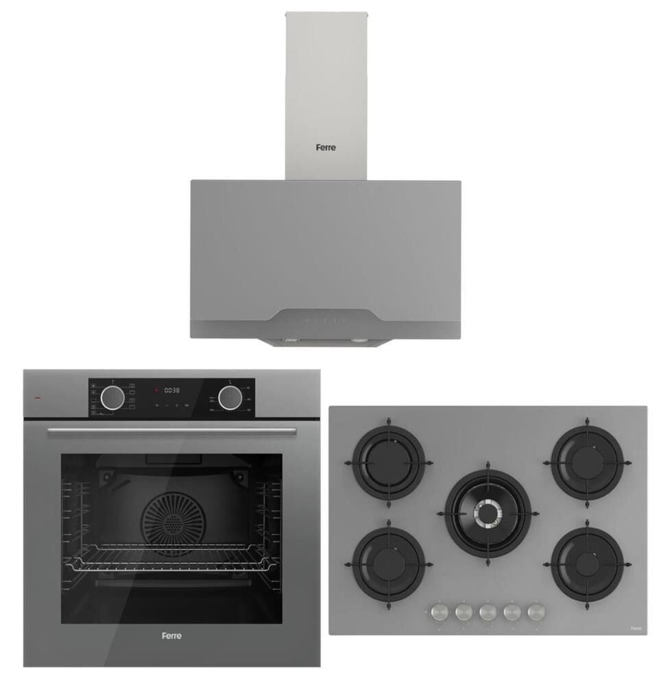 Ferre Fryart Gri Set (D065 Gri Davlumbaz -RS038 Gri Ocak- XE63CPR Fryart Gri Fırın)
