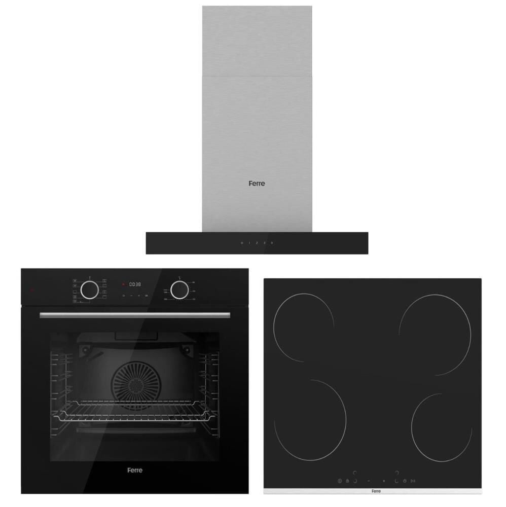 FERRE FRYART SİYAH SET ( D100 SİYAH DAVLUMBAZ-MS261 SİYAH OCAK- XE63CS FRYART SİYAH FIRIN )