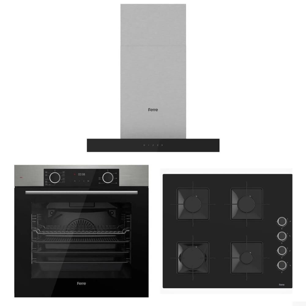 Ferre Fryart Siyah Set ( D100 T Tipi Siyah Davlumbaz-SS205 Siyah Ocak- XE63MI Fryart İnox Fırın)