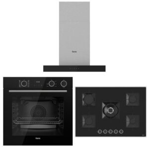 Ferre FryartSteam Siyah Ankastre Set (D100 Siyah T Tipi Davlumbaz-SS035 Siyah Ocak- XE64CS FryartSteam Siyah Fırın)