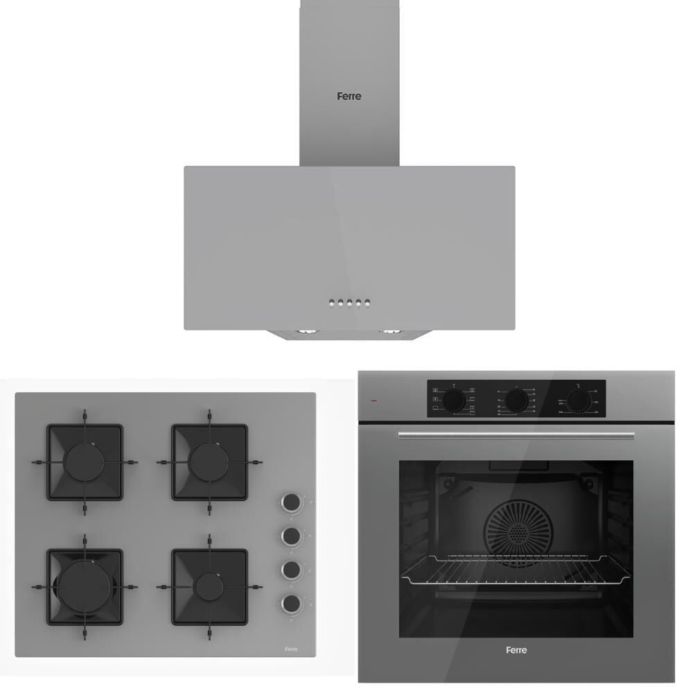 Ferre Gri Set (D088 Gri Davlumbaz -SS208 Gri Ocak- QBL62CPR Gri Fırın)