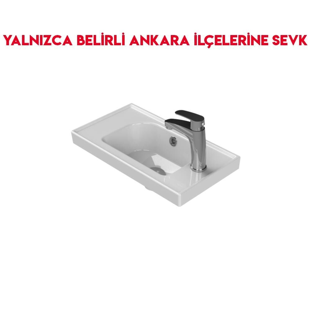 Turkuaz Frame 50x28 cm Sağdan Batarya Delikli Etajerli Lavabo