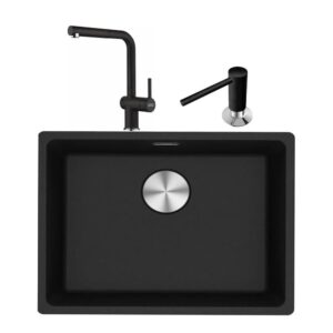 Franke Maris Mrg 210/110-52 Nero Granit Eviye Actıve Plus Doccia 2.0 Armatür Sıvı Sabunluk Üçlü Set Nero