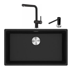 Franke Maris Mrg 210/110-72 Nero Granit Eviye + Active Plus Doccia 2.0 Armatür + Comfort Sıvı Sabunluk Üçlü Set Nero