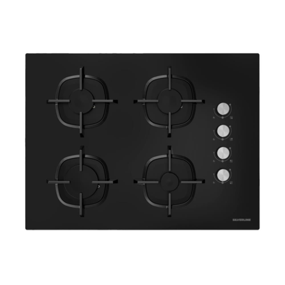 Silverline CS5610B01 70 cm Gazlı Emaye Izgaralı Siyah Cam Ankastre Ocak