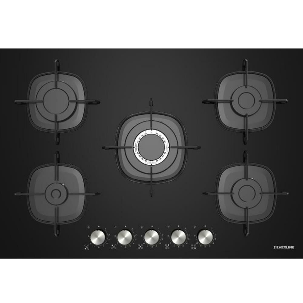 Silverline CS5622B01 75CM Emaye Izgaralı Siyah Cam Ocak