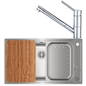 Teka BAHİA 1B PLUS Aksesuarlı Evye AUK 978 PULLOUT Krom Spiralli Batarya Set