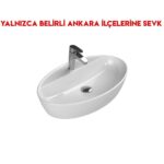 Turkuaz One 67x42 cm Batarya Delikli Tezgah Üstü Lavabo